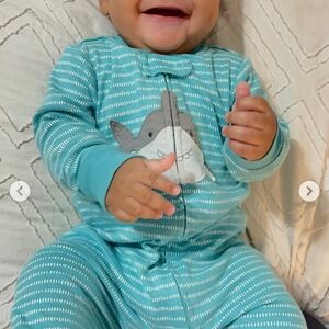 Carter's Aqua Striped Baby Footie with Shark